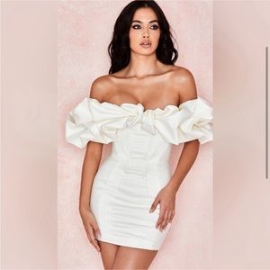 House of CB Selina Dress | White Ivory | Off the shoulder mini | New | Satin